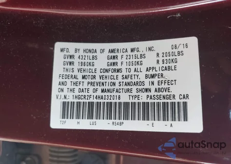 2017 Honda Accord Sport Se z USA, uszkodzony, nr VIN 1HGCR2F14HA032018